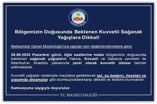 Bölgemizin Doğusunda Beklenen Kuvvetli Sağanak Yağışlara Dikkat!
